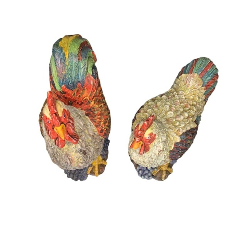 Vintage Heavy Ceramic Rooster and Hen Set 3 lbs Hand-Painted Farmhouse Decor